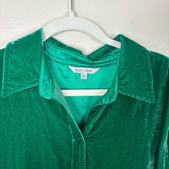 John Mark Crushed Velvet Button Down Top Women’s Size XL Green Boho Long Sleeve - Picture 4 of 7